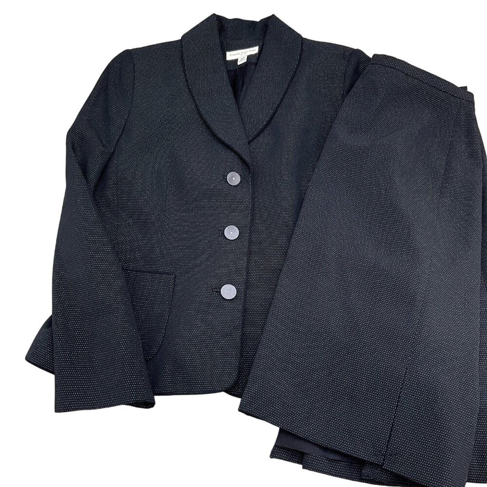 Amanda Smith Skirt Suit Women 10 Petite Black White Dot‎ Double Slit VTG NWT 2pc